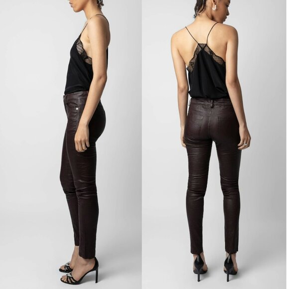 Zadig & Voltaire | Phlame Crinkled Leather Pants In Chocolate Brown - Picture 2 of 15